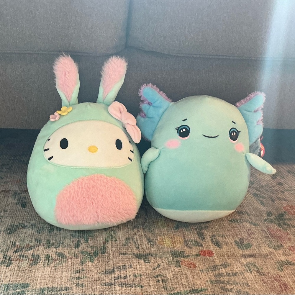 Squishmallows & TY Mint and Pink Bunny and Axolotl Plush Set